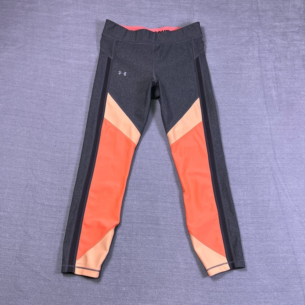 Under Armour HeatGear Compression Mid Rise Leggings Womens M Gray Pink Orange
